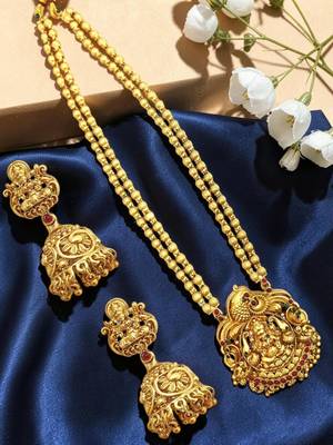 Gold plated temple design matar mala necklace set 1