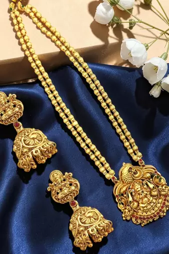 Gold plated temple design matar mala necklace set