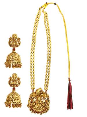 Gold plated temple design matar mala necklace set 2