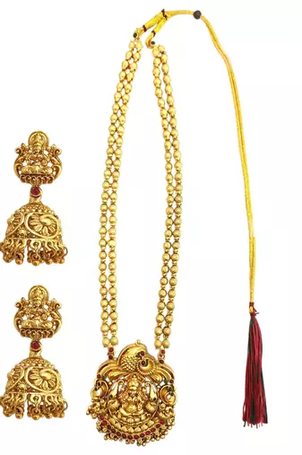 Gold plated temple design matar mala necklace set
