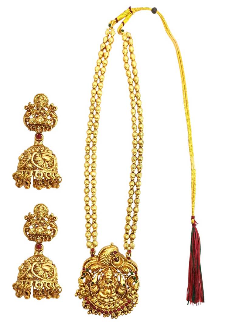 Gold plated temple design matar mala necklace set