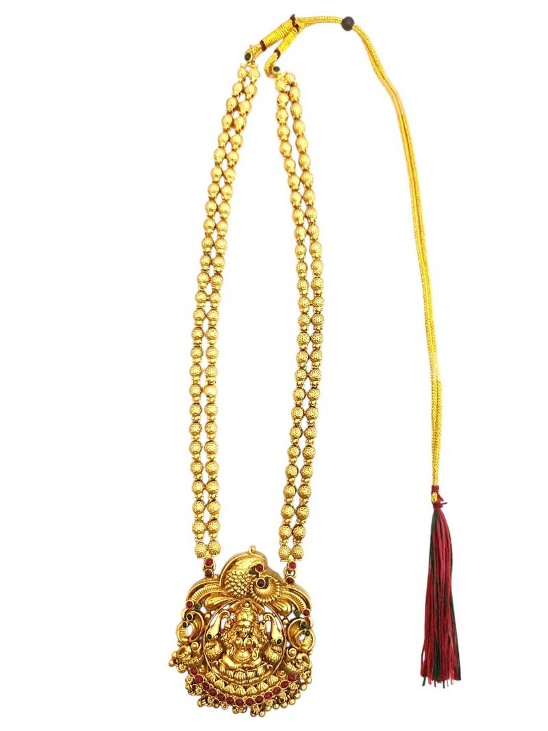 Gold plated temple design matar mala necklace set
