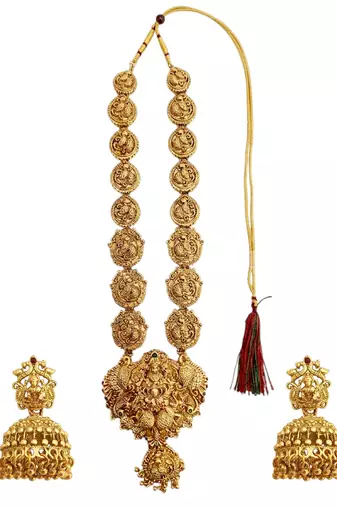 Gold plated temple style long necklace set