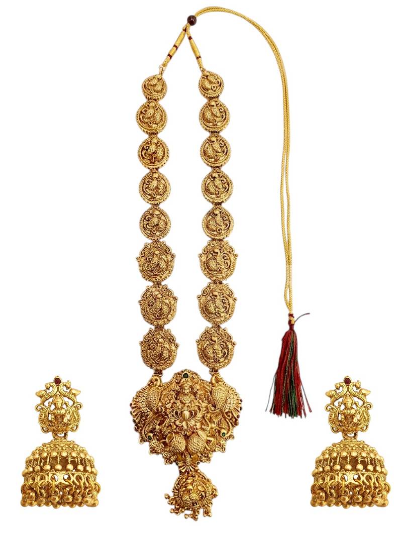 Gold plated temple style long necklace set