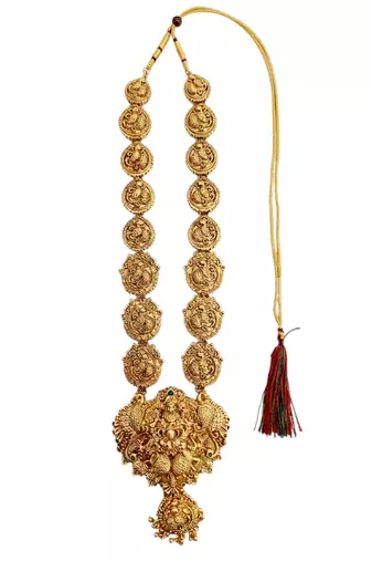 Gold plated temple style long necklace set