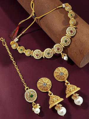Gold plated cz classic choker set 1