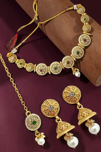 Gold plated cz classic choker set