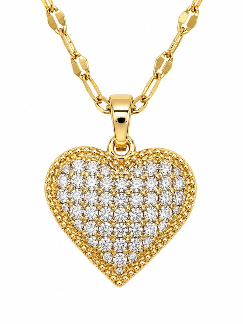 Gold plated cz heart pendant with chain