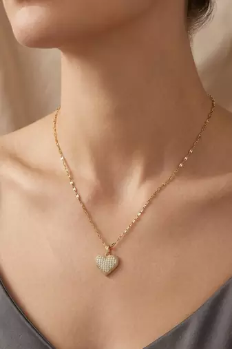 Gold plated cz heart pendant with chain