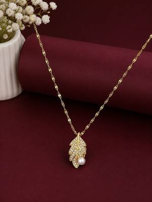 Gold plated cz leaf pendant with chain 1