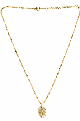 Gold plated cz leaf pendant with chain