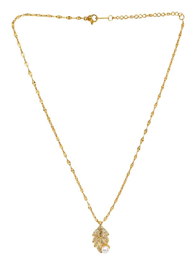 Gold plated cz leaf pendant with chain