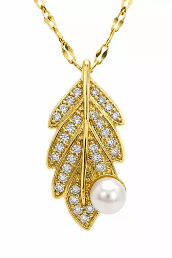 Gold plated cz leaf pendant with chain