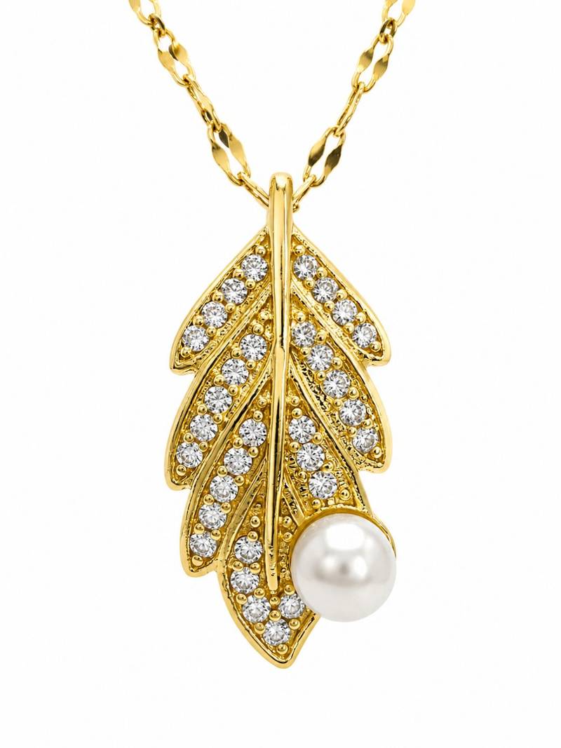 Gold plated cz leaf pendant with chain