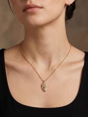 Gold plated cz leaf pendant with chain 5