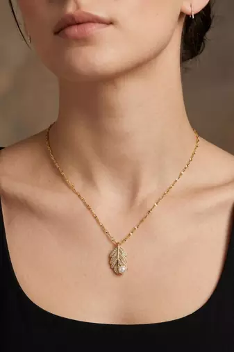 Gold plated cz leaf pendant with chain