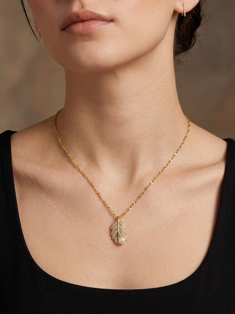 Gold plated cz leaf pendant with chain