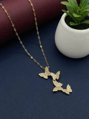 Gold plated cz layered butterfly pendant with chain 1