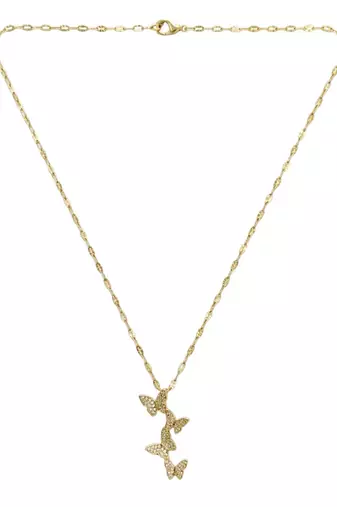 Gold plated cz layered butterfly pendant with chain