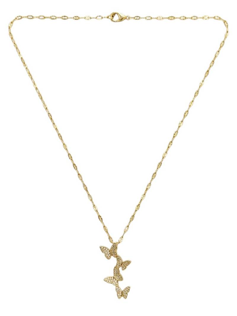 Gold plated cz layered butterfly pendant with chain