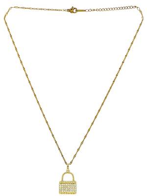 Gold plated cz lock pendant with chain 2