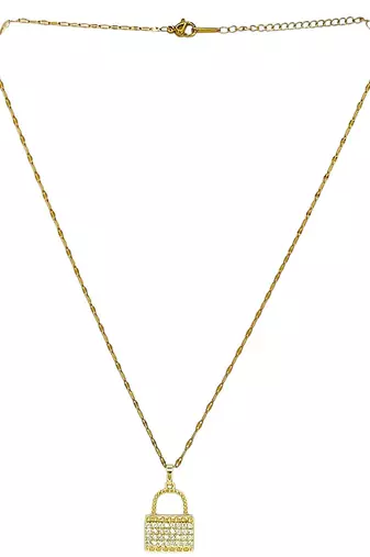 Gold plated cz lock pendant with chain
