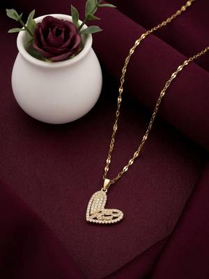 Gold plated cz love heart pendant with chain 1