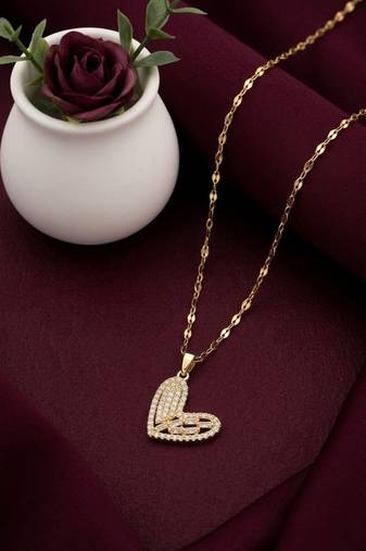 Gold plated cz love heart pendant with chain