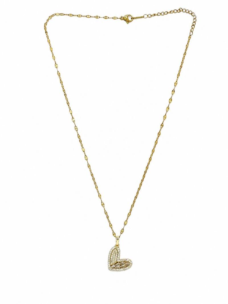 Gold plated cz love heart pendant with chain