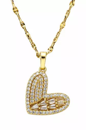 Gold plated cz love heart pendant with chain
