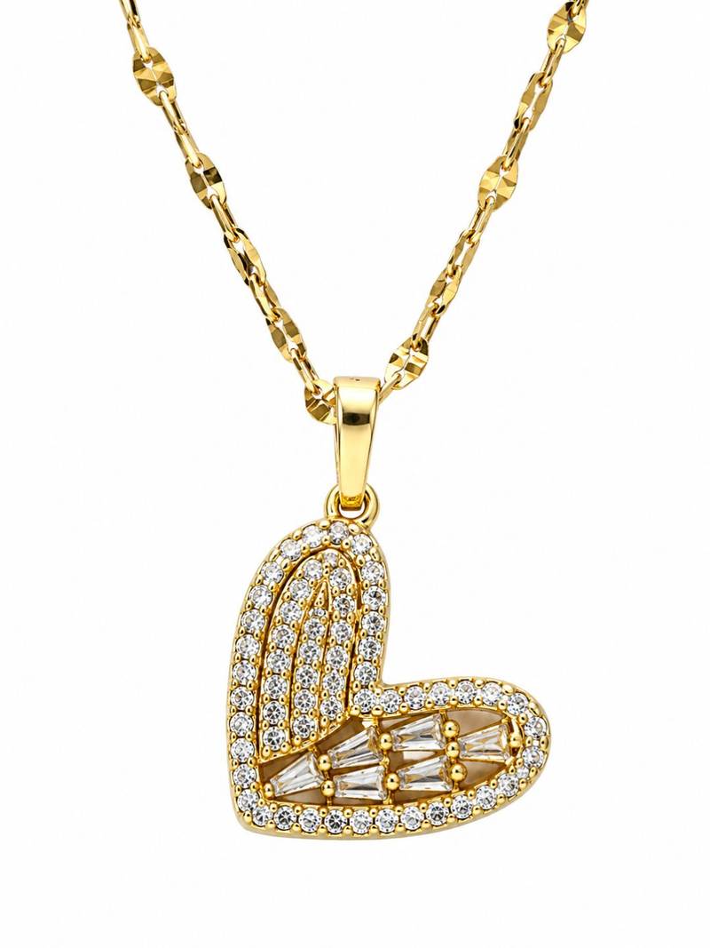 Gold plated cz love heart pendant with chain