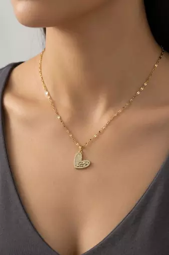 Gold plated cz love heart pendant with chain