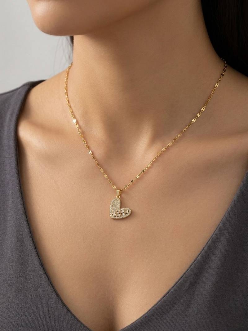 Gold plated cz love heart pendant with chain