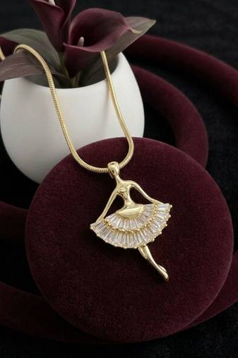 Gold plated cz ballerina pendant with chain