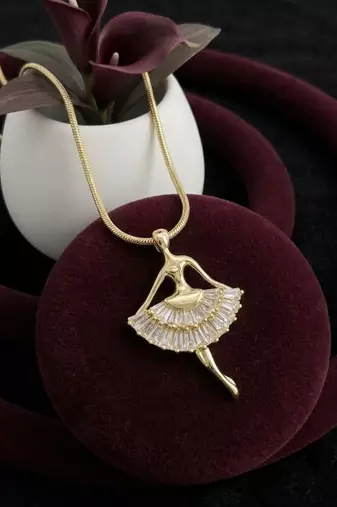 Gold plated cz ballerina pendant with chain