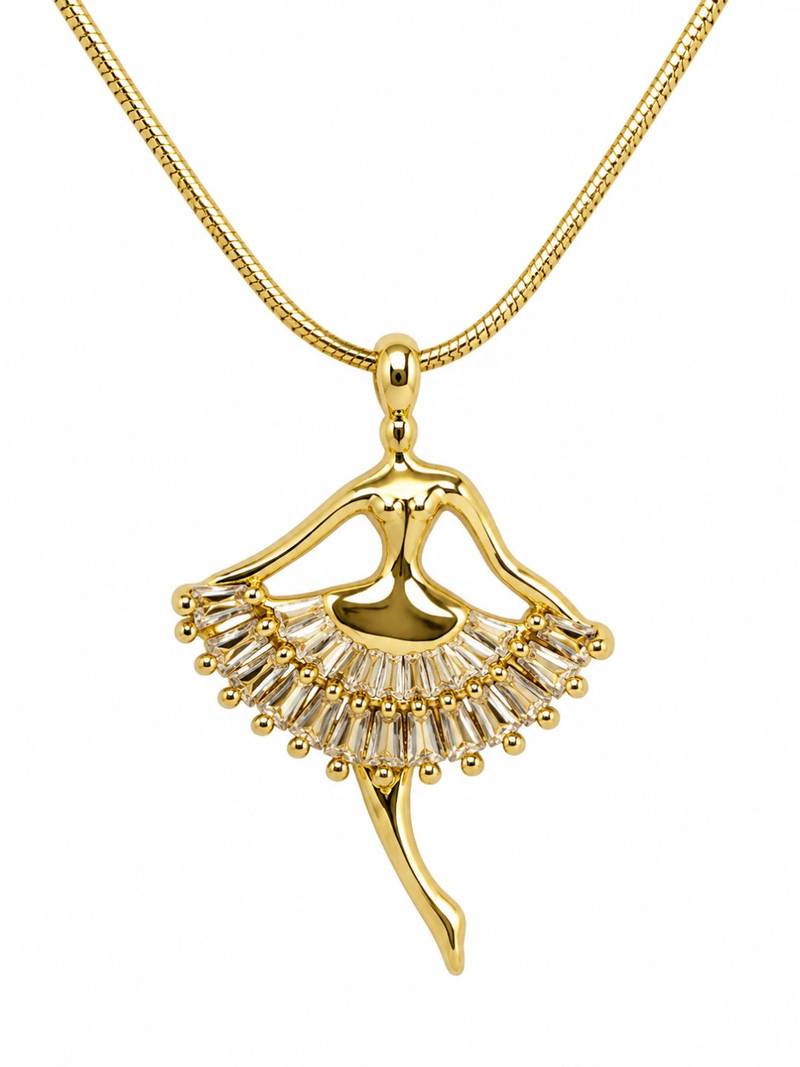Gold plated cz ballerina pendant with chain