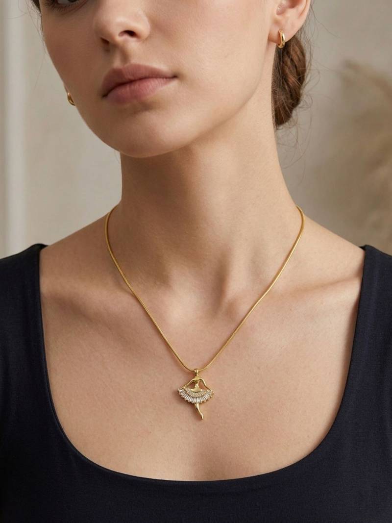 Gold plated cz ballerina pendant with chain