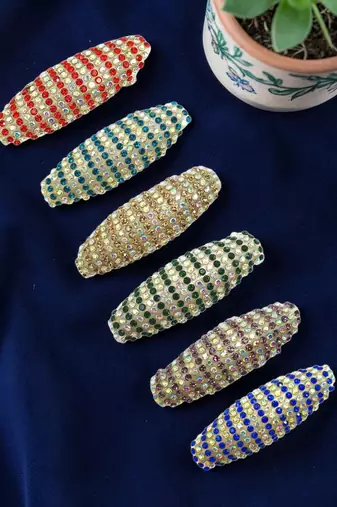 Set of 6 multicolor embellished safety saree pin