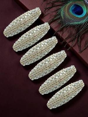 Set of 6 silver cz embellished safety saree pin 1