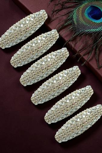 Set of 6 silver cz embellished safety saree pin