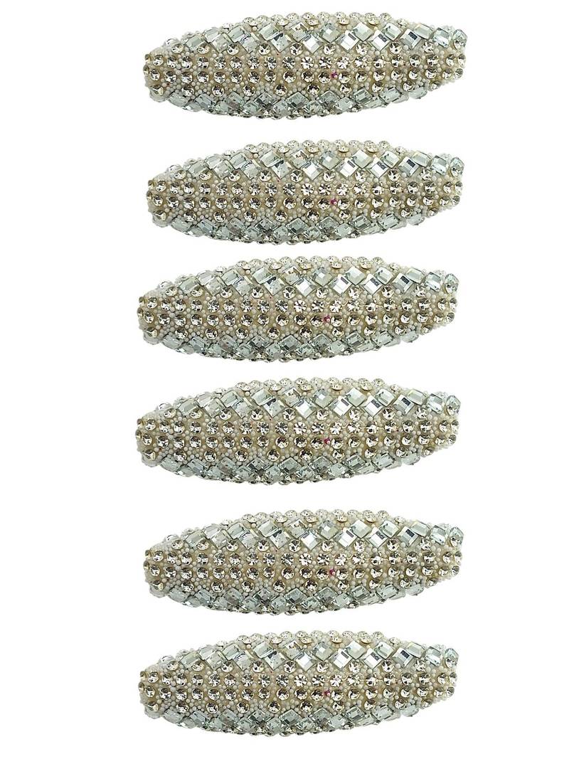 Set of 6 silver cz embellished safety saree pin