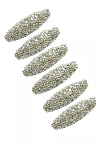Set of 6 silver cz embellished safety saree pin