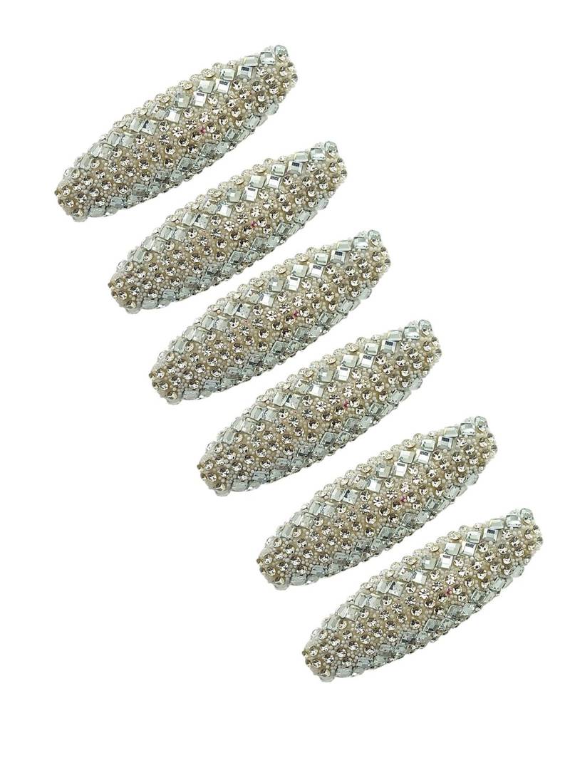 Set of 6 silver cz embellished safety saree pin