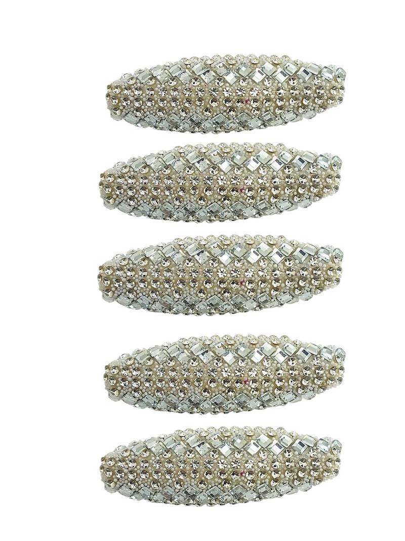 Set of 5 silver cz embellished safety saree pin