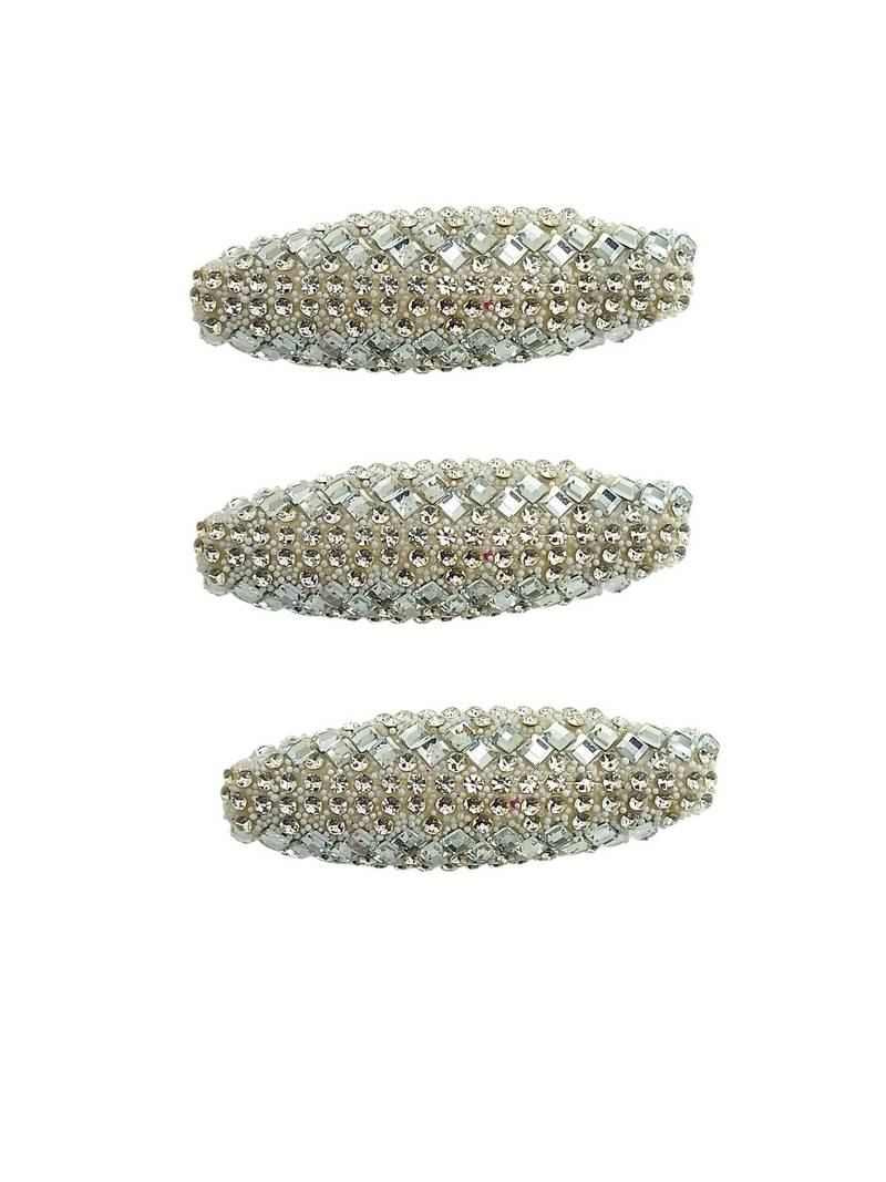 Set of 5 silver cz embellished safety saree pin