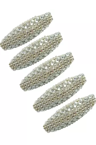 Set of 5 silver cz embellished safety saree pin