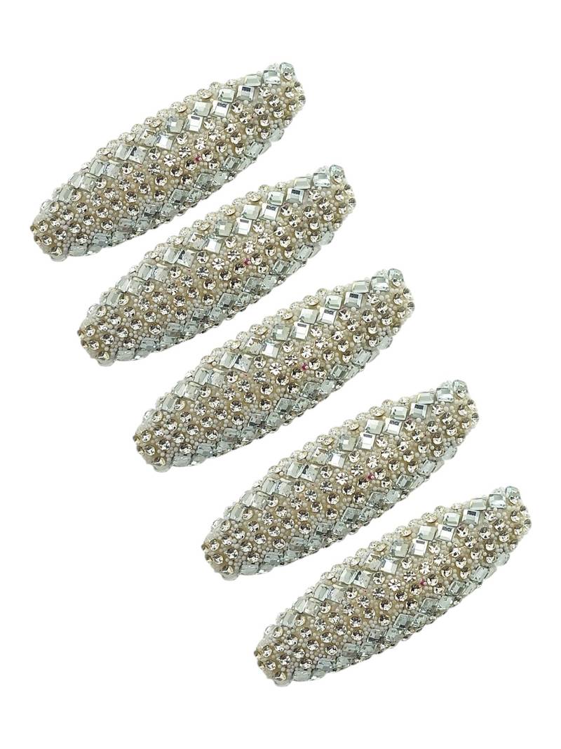 Set of 5 silver cz embellished safety saree pin