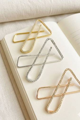 Set of 3 multi toned cz x shape safety saree brooch pin