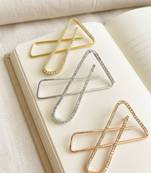 Set of 3 multi toned cz x shape safety saree brooch pin