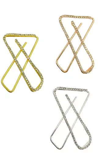Set of 3 multi toned cz x shape safety saree brooch pin
